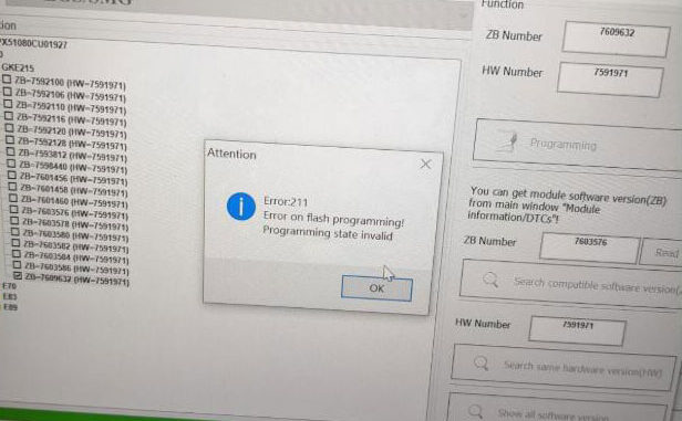 BMW VVDI BIMTOOL Error 211 on Flash Programming Solution